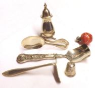 A Mixed Lot comprising: a small Victorian Caddy Spoon; two Babies Feeders; a small Thimble; a four