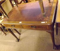 A Mahogany Small Writing Table, central brown leather inset, moulded edge, of rectangular form,