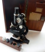 A mid-20th Century Mahogany Cased Monocular Microscope, Cooke Troughton & Simms Ltd – York, England,