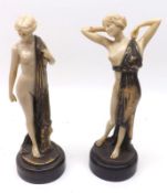 After F Preiss, a pair of composition Models of young ladies, raised on round plinth bases, 9” high