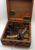A 1st half of the 20th Century Mahogany Cased Marine Sextant, unsigned, of typical form with pierced