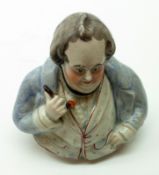 A 19th Century Staffordshire Tobacco Jar Cover, modelled as a portly gent with pipe, 5 ½” high