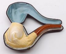 A Vintage Cased Meerschaum Pipe, the bowl formed as a clawed reptile’s foot