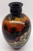 A Doulton Burslem Holbein Ware Baluster Vase, decorated with three running beagles at sunset, 8”