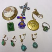 A Mixed Lot including an Enamelled Cross; Cameo Brooch; Turquoise Ring; two pair of Turquoise