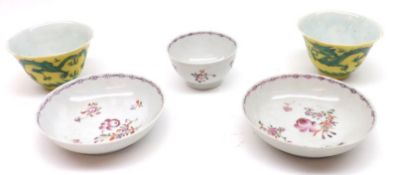 An 18th Century Triple of Teabowl and two saucers; together with a further pair of later Oriental