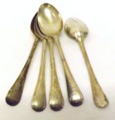 A set of five Victorian Old English Military Thread pattern Tablespoons, London 1867, 8 oz (Note: