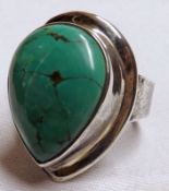 A hallmarked Silver Polished Turquoise Dress Ring, heart shaped