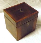 A late 18th/early 19th Century Mahogany Boxwood and Satinwood strung and banded small Tea Caddy,