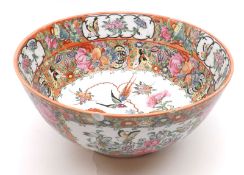 A 20th Century Canton Famille Rose Bowl, typically decorated in famille rose and verte with panels