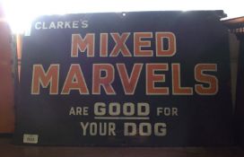 A Vintage Enamelled Advertising Sign for “Clarke’s Mixed Marvels are Good for Your Dog”, 22” wide