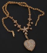 A fine late Victorian Yellow Metal all Seed Pearl set Necklet with flower head centre and detachable