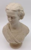 A Copeland Parian Ware Bust on plinth base, marked “Ceramic and Crystal Palace Art Union Published