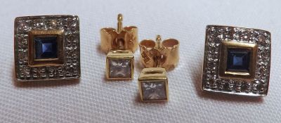 A pair of hallmarked 18ct Gold Princess Cut Diamond Stud Earrings, each approximately .1 ct;