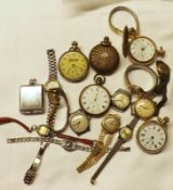 A Mixed Lot comprising: various Base Metal Cased Pocket Watches, Fob and Wristwatches, including