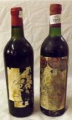 Two Bottles: one bottle Chateau Mouton Rothschild 1978 (note: poor label) and one unknown bottle