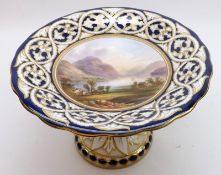 A 19th Century Pedestal Comport, the centre decorated with a painted panel of a Lakeland scene,