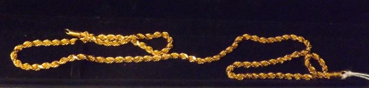 A heavy Middle Eastern high grade yellow metal rope twist Neck Chain, 50 cm long and weighing