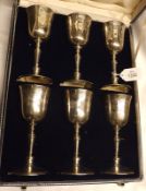 A Cased Set of six Queen Elizabeth II Silver Gilt Goblets, of typical form, the bowls with chased