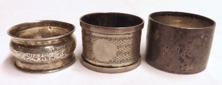 A Mixed Lot of three assorted Napkin Rings, various dates and makers, weight approx 3 oz