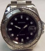 A Gents circa 1980s Stainless Steel Cased Sekonda Wristwatch with white luminous batons to a black