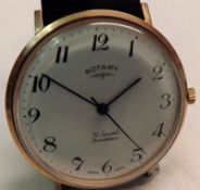 A third quarter of the 20th Century 9ct Gold Wrist Watch, Rotary, the 21-jewel movement to a white