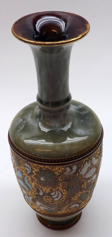 A Royal Doulton Stoneware Baluster Vase with flared lip, decorated with a central frieze of