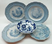 A Mixed Lot: English 19th Century Blue Printed Plates, includes Hilditch Masons etc (13)