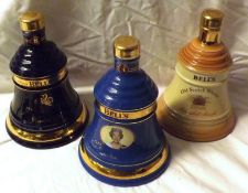Three Wade Bells Decanters: Bells 75 Year Limited Edition Decanter, HRH Prince of Wales 50th