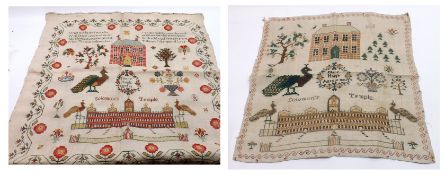 Two Vintage Samplers, produced by Nanny Haigh and Mary Haigh, typically decorated with floral