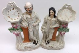 A pair of 19th Century Staffordshire Clock Figures, modelled as Shakespeare and Milton, decorated in