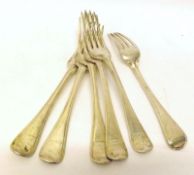 A set of six Victorian Old English Military Thread pattern Table Forks, London 1867, Makers Marks