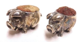 A pair of early 20th Century Novelty Pin Cushions, formed as piglets, marked only 925, ¾” long