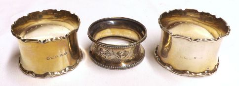 A Mixed Group of three Round Napkin Rings, total weight approx 1 ¼ oz, various dates and makers