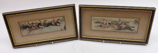 Two Framed Stevengraph Silkwork Pictures, The Start and The Finish, 9” wide including frames