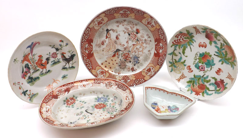 A Mixed Lot of Oriental Wares, comprises an Oval Dish and Circular Plate with iron red rims and