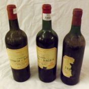 Three Bottles: two bottles Chateau Lynch Bages Grand Cru Classe Pauillac Medoc 1957 and one bottle