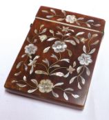 A Victorian Rectangular Tortoiseshell and Mother-of-Pearl inlaid Card Case with hinged lid, 4”