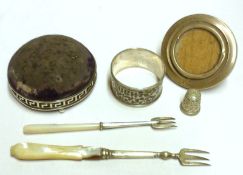 A Mixed Lot comprising: a large Pin Cushion with Birmingham hallmarked surround; a small