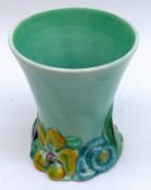 A Clarice Cliff “My Garden” Small Trumpet Vase, with green glaze body and relief moulded coloured