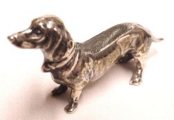 An Edward VII Novelty Pin Cushion in the form of a dachshund, Birmingham 1908, Makers Mark L&S,