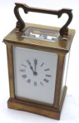 A late 20th Century French lacquered Brass Carriage Timepiece with lever platform escapement, to a
