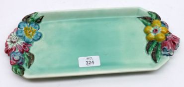 A Clarice Cliff two-handled Octagonal Sandwich Tray, “My Garden”, with green glaze centre and relief