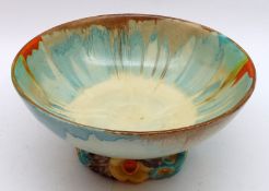 A Clarice Cliff “My Garden” Circular Pedestal Bowl, the body decorated in the Delicia manner with