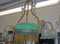 An unusual early 20th Century Ornate Metal Framed Hanging Centre Ceiling Light Fitting, with large