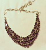 A heavy white metal all Amethyst set Tiered Necklet in Modernist style, stamped “.925”