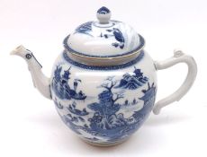 An 18th Century Chinese Export Teapot, of globular baluster form, the body decorated in underglaze