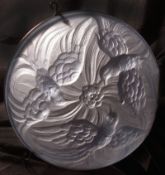 An early 20th Century Frosted Blue Glass Round Ceiling Light Shade, decorated with a raised design