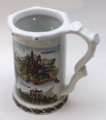 A 20th Century Schobenhausen Novelty Bier Stein decorated with Ludwig II and various castles, 7”