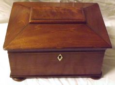 A Victorian Converted Tea Caddy with sarcophagus top and the interior now fitted with a lift-out